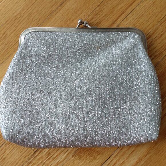 Vintage Silver Lame Evening Bag Kisslock Clutch Purse Rockabilly Retro Glamor Fo - Picture 2 of 10